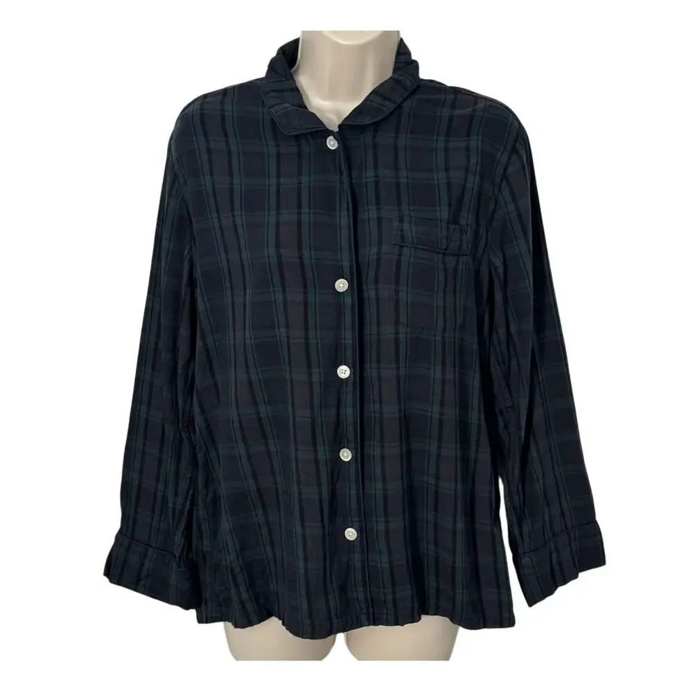 J. Crew Flannel Long-Sleeve Pajama Top‎ Black Watch Tartan Size XS